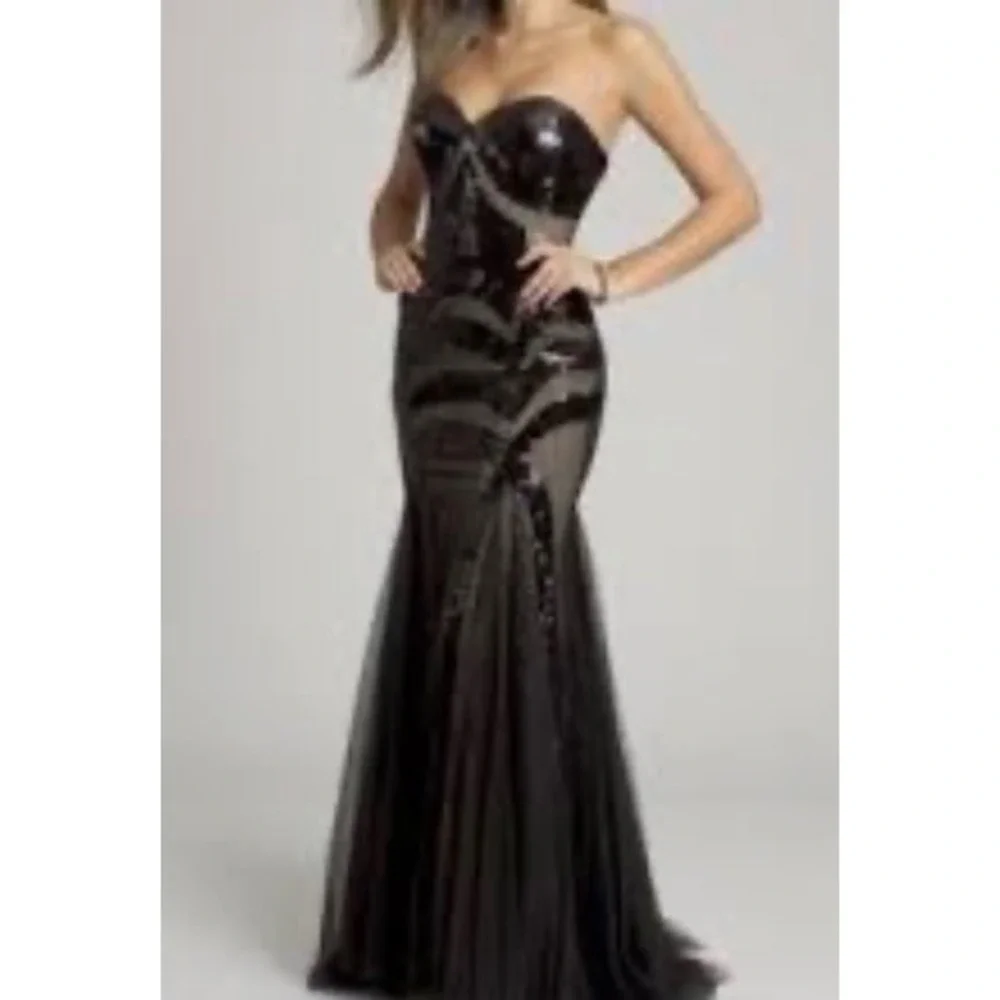 Jovani | Dresses | Jovani Black Sequin Mermaid Gown Strapless Sweetheart  Formal Dress Size | Poshmark